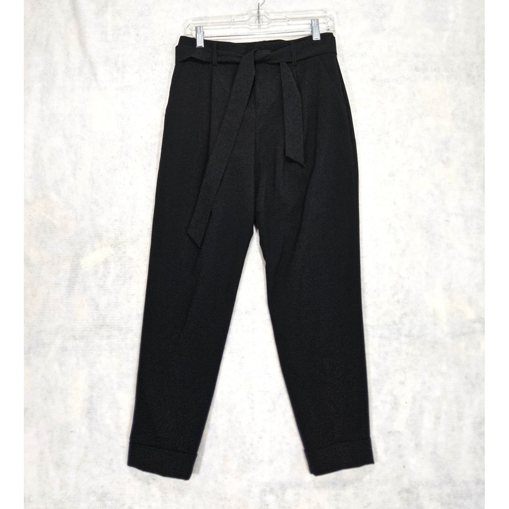 Banana Republic Womans Dress Pants 2 Tie Waist Tapered Stretch Black Slacks Crop